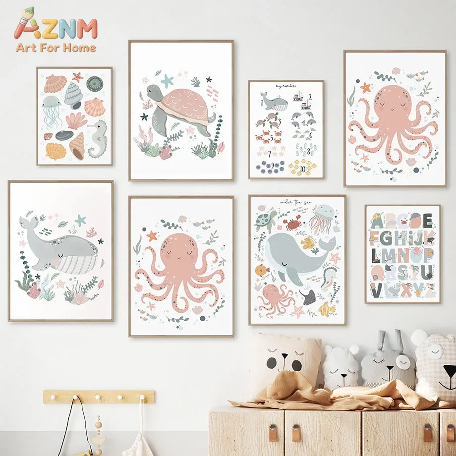 Kids No Education - AZNM Kreş Deniz Hayvanı Tuval Duvar